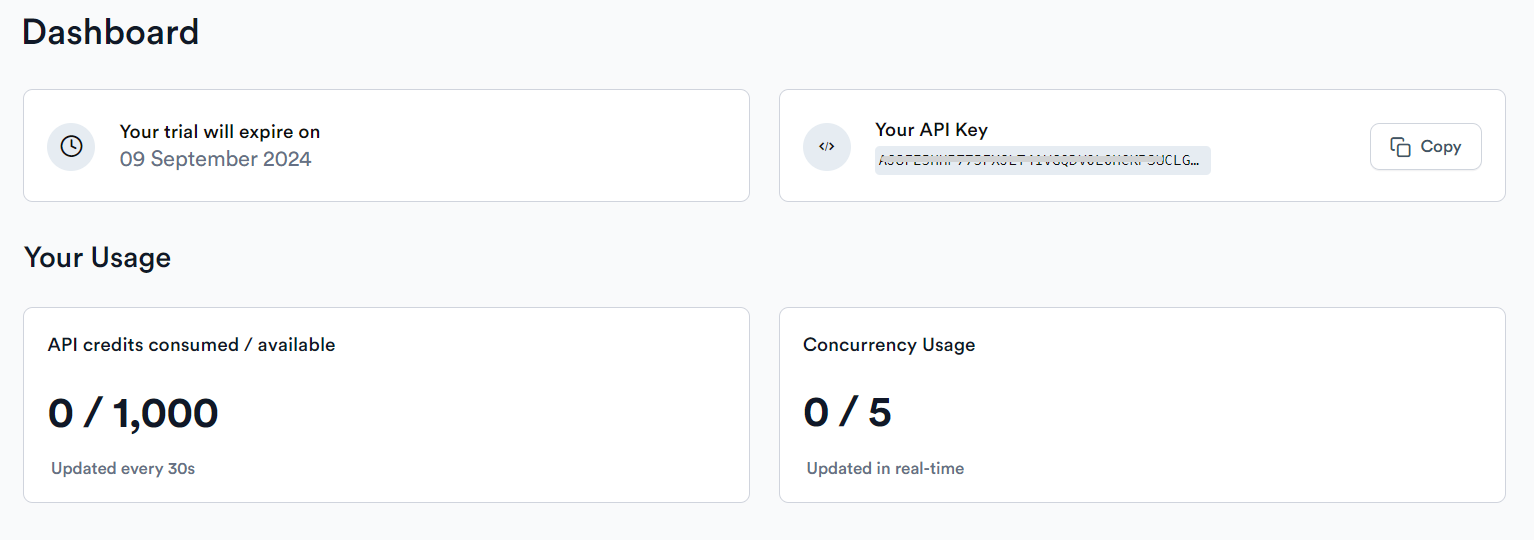 scrapingbee dashboard