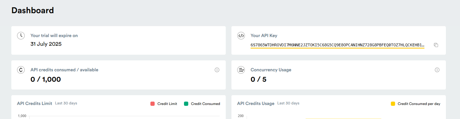 ScrapingBee dashboard API key