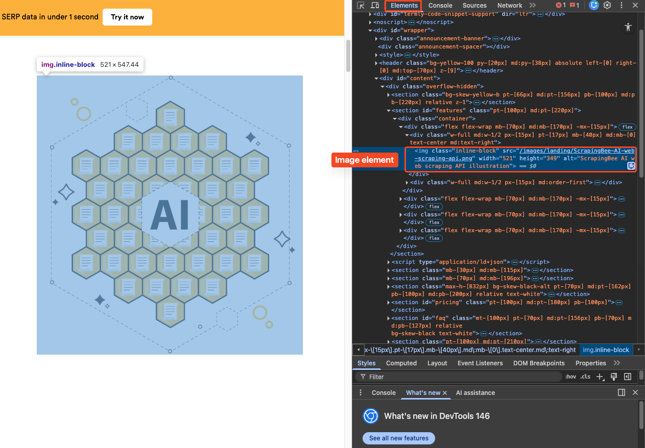 Product gallery image elements in developer tools
