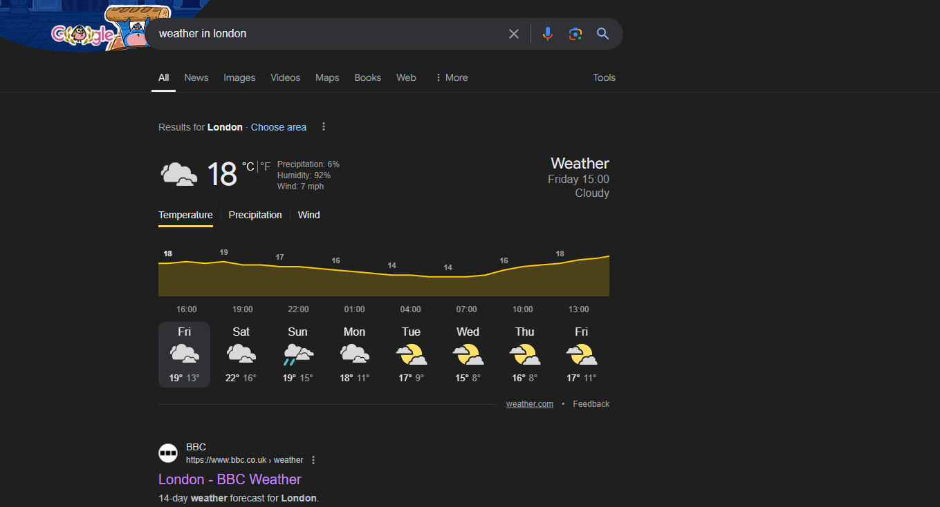 Web scraping Google Weather London