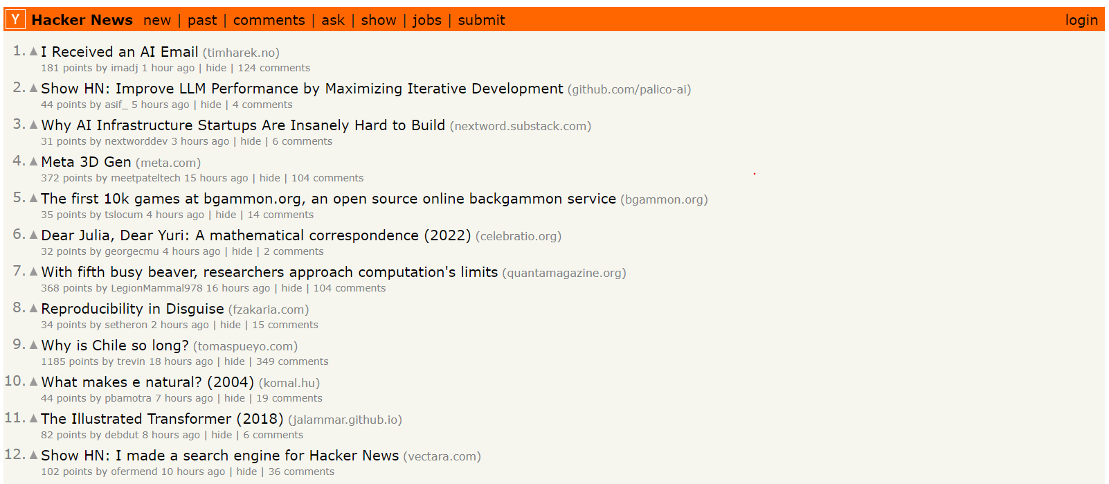 hackernews homepage