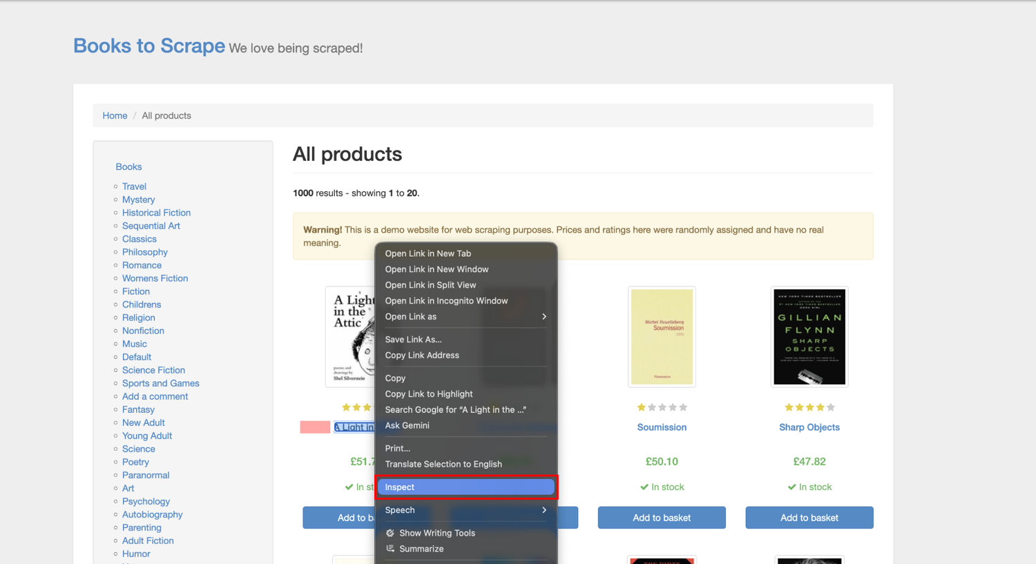 Inspecting a page element in Chrome DevTools
