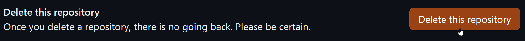 Delete repository button in GitHub settings