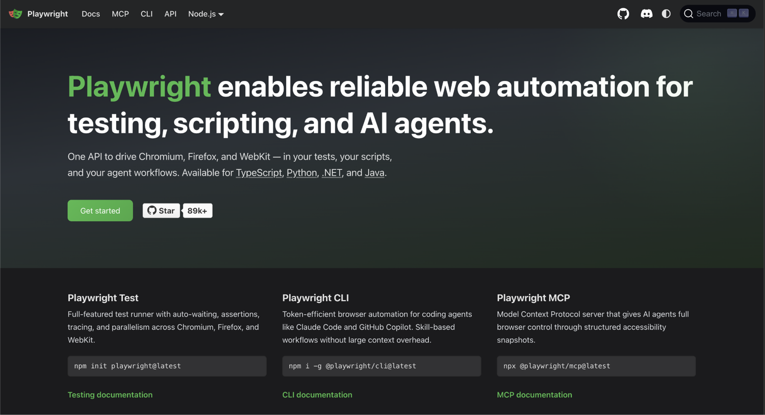 Playwright cross-browser automation homepage