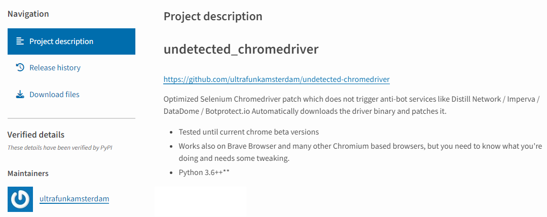 Undetected chromedriver