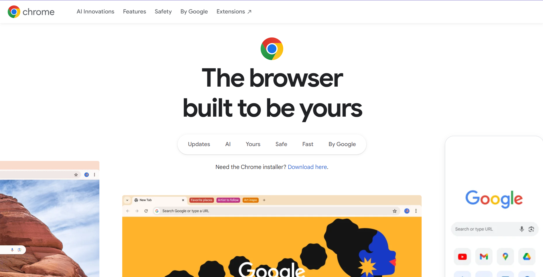 Screenshot of Google Chrome's download page featuring the browser logo