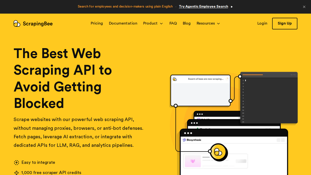 Screenshot of the ScrapingBee homepage saved by Playwright with page.screenshot()